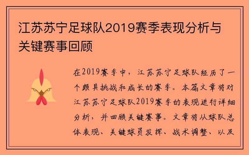 江苏苏宁足球队2019赛季表现分析与关键赛事回顾