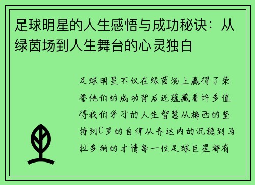 足球明星的人生感悟与成功秘诀：从绿茵场到人生舞台的心灵独白